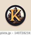 K letter logo on the background of the old city. Vector illustration. 140728234
