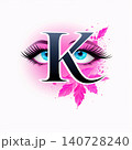 Vector illustration of beautiful female eye with pink floral pattern and letter K 140728240