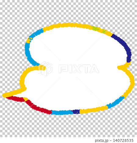 クレヨンで描いたようなカラフルな手描きの吹き出し。寒色系のフレーム クレヨンで描いたようなカラフルな手描きの吹き出し。寒色系のフレーム 140728535