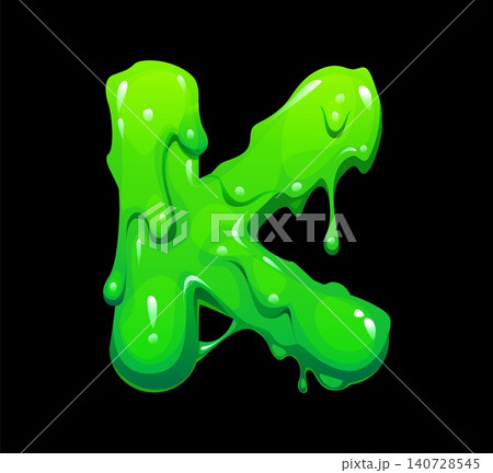 Slime font green melty letter K for Halloween, toxic melt type or vomit English alphabet typeface. Cartoon slime font letter K with green drips of booger or goo liquid texture for cartoon typeface Slime font green melty letter K for Halloween, toxic melt type or vomit English alphabet typeface. Cartoon slime font letter K with green drips of booger or goo liquid texture for cartoon typeface 140728545