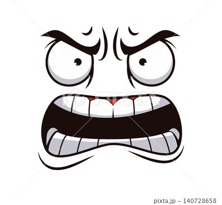 Angry wrathy cartoon face emotion with yelling and grumpy irate expression. Emoji cartoon face with expression of anger or threatening rampant look with furious eyes and rage emotion for emoticon Angry wrathy cartoon face emotion with yelling and grumpy irate expression. Emoji cartoon face with expression of anger or threatening rampant look with furious eyes and rage emotion for emoticon 140728658