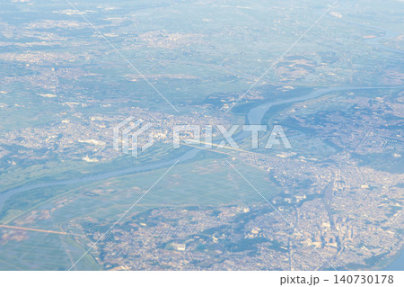 我孫子市と取手市と利根川付近の空撮 140730178