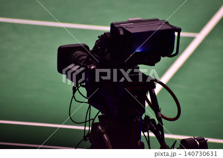 Digital camera for video production at sporting event. TV camera for recording the competition at sport event. TV Professional studio digital video camera. Digital camera for video production at sporting event. TV camera for recording the competition at sport event. TV Professional studio digital video camera. 140730631