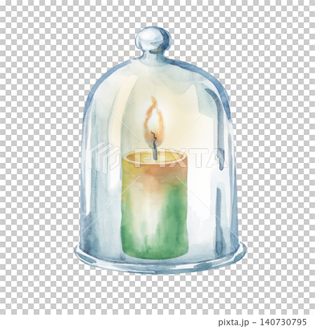 Hand-drawn watercolor burning candle under glass cloche isolated on white background. For Halloween designs, witchcraft themes, and cozy autumn decor. Hand-drawn watercolor burning candle under glass cloche isolated on white background. For Halloween designs, witchcraft themes, and cozy autumn decor. 140730795