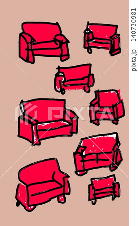 Red Sofa Couch Seamless Pattern for Furniture Catalog 140730981