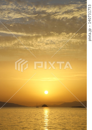 sunset on the beach. Seaside town of Turgutreis and spectacular sunsets. Selective Focus. 140731753