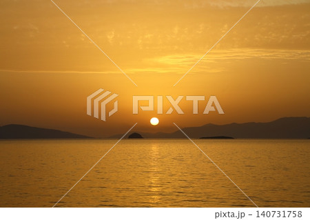 sunset on the beach. Seaside town of Turgutreis and spectacular sunsets. Selective Focus. 140731758