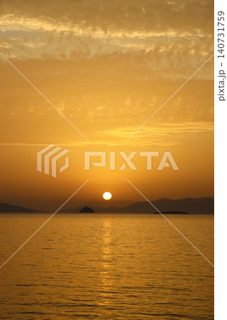 sunset on the beach. Seaside town of Turgutreis and spectacular sunsets. Selective Focus. 140731759
