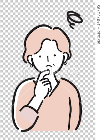 悩むシニア女性 考える高齢者のシンプルカラーイラスト 悩むシニア女性 考える高齢者のシンプルカラーイラスト 140731795
