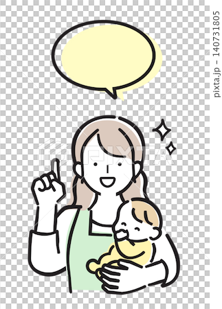 A pastel-colored illustration of a mother holding her baby and explaining something. A pastel-colored illustration of a mother holding her baby and explaining something. 140731805
