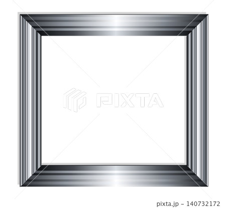 Square metallic silver frame with layered ridged border and gloss 140732172