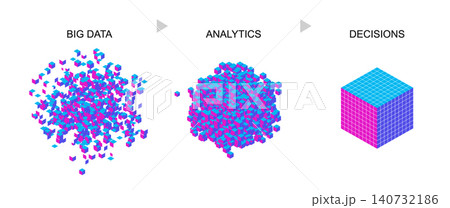 Big data to decisions schematic with colorful cube clusters Big data to decisions schematic with colorful cube clusters 140732186
