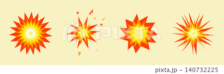 Set of star burst explosion icons flat orange yellow beige 140732225
