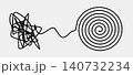 Tangled scribble to concentric spiral line art black on gray 140732234