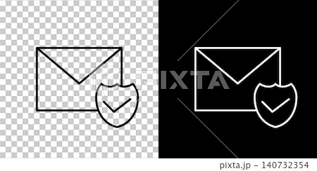 メールのセキュリティ対策のアイコン。白と黒のモノクロベクターイラストセット メールのセキュリティ対策のアイコン。白と黒のモノクロベクターイラストセット 140732354