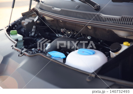 Closeup view of engine bay in modern car 140732493
