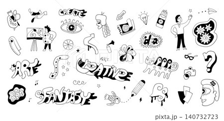 Art tools doodles , funny creative sign and symbol drawings vector collection Art tools doodles , funny creative sign and symbol drawings vector collection 140732723