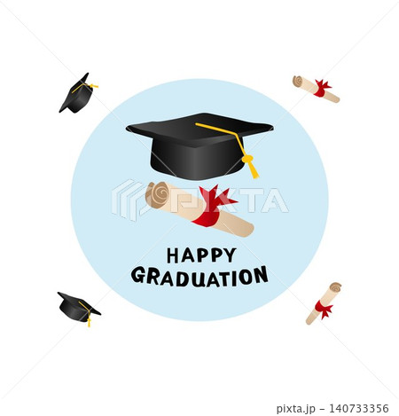 Happy Graduation Celebration with graduation youth and Academic Caps and Diplomas Happy Graduation Celebration with graduation youth and Academic Caps and Diplomas 140733356