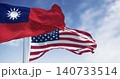 National flags of Taiwan and USA waving in the wind on a clear day 140733514