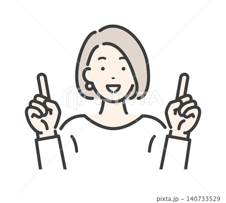 指差しポーズでアピールする若い女性 指差しポーズでアピールする若い女性 140733529