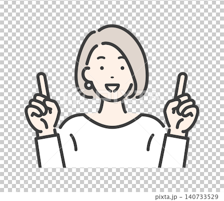 指差しポーズでアピールする若い女性 指差しポーズでアピールする若い女性 140733529