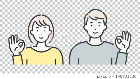 A young couple gives an OK sign. A young couple gives an OK sign. 140733530