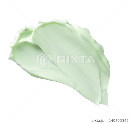 Aloe vera or green tea beauty face cream swatch isolated on white background. Green cosmetic lotion smear. Organic shampoo texture smudge. Cleansing cosmetic product. Natural herbal skincare texture. Aloe vera or green tea beauty face cream swatch isolated on white background. Green cosmetic lotion smear. Organic shampoo texture smudge. Cleansing cosmetic product. Natural herbal skincare texture. 140733545