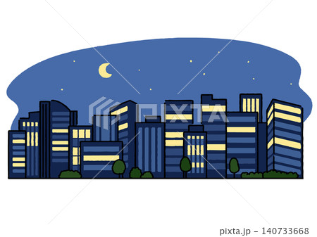 シンプルな夜空の下のビル街の夜景のイラスト 140733668