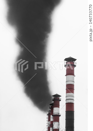 Pollution environment air ecology global problems. Toxic grey smoke dirty chimney industrial plant released atmosphere Pollution environment air ecology global problems. Toxic grey smoke dirty chimney industrial plant released atmosphere 140733770