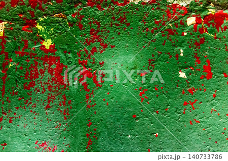 Green red old peeling paint abstract shabby pattern worn weathered iron texture messy background steel rough metal 140733786