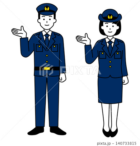 右手で案内する男女の警察官(全身) 右手で案内する男女の警察官(全身) 140733815