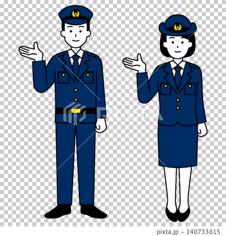 右手で案内する男女の警察官(全身) 右手で案内する男女の警察官(全身) 140733815