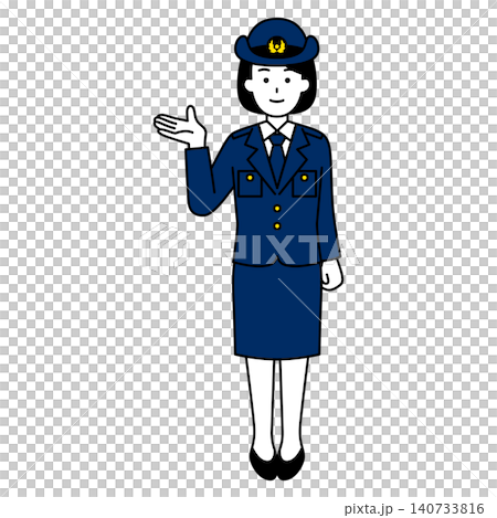 A female police officer (full body) giving directions with her right hand. 140733816