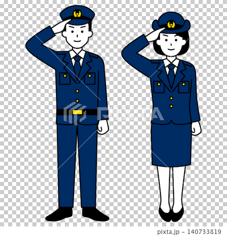 Male and female police officers saluting (full body) 140733819