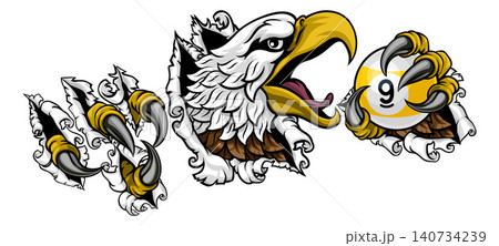 Eagle and 9 Ball Nine Ball Pool Cartoon Mascot Eagle and 9 Ball Nine Ball Pool Cartoon Mascot 140734239
