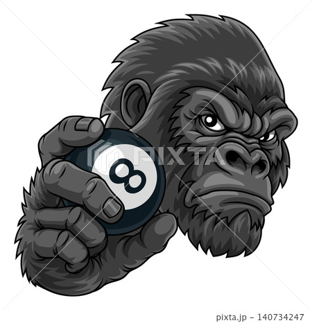 Gorilla Ape Pool Billiards 8 Ball Mascot Cartoon 140734247