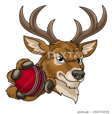 Stag Antlers Deer Cricket Team Mascot Cartoon 140734256