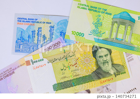 Iranian rial banknotes cash issued Islamic Republic central Bank of Iran inflation, finance, economy. 140734271