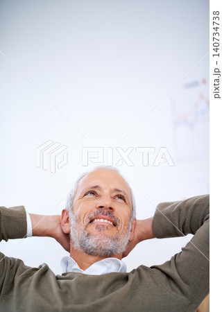 Businessman, mature and idea with smile, low angle and roof of workspace or office. Ceo, management and startup for accounting, administration and corporate with happiness for professional career Businessman, mature and idea with smile, low angle and roof of workspace or office. Ceo, management and startup for accounting, administration and corporate with happiness for professional career 140734738