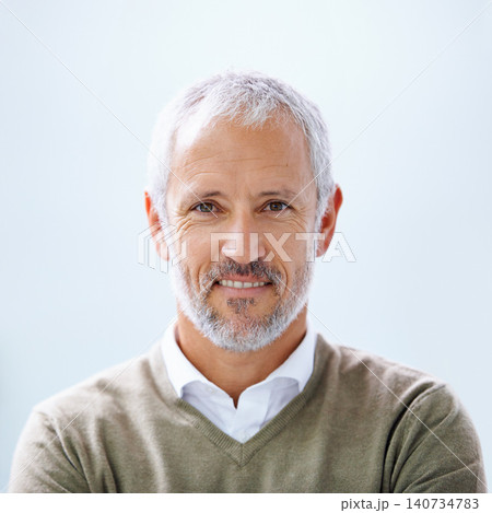 Professional, portrait and happy business man in office, startup company or creative agency. Designer, entrepreneur and face of mature male for senior management, leader or development in workplace 140734783
