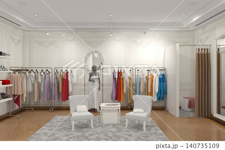 clothing store, interior visualization, 3D illustration clothing store, interior visualization, 3D illustration 140735109