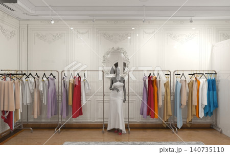 clothing store, interior visualization, 3D illustration 140735110