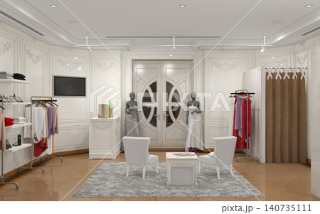 clothing store, interior visualization, 3D illustration 140735111