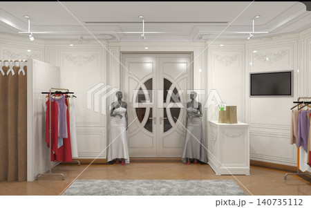clothing store, interior visualization, 3D illustration clothing store, interior visualization, 3D illustration 140735112
