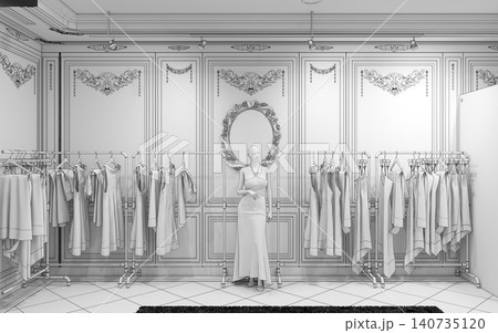 clothing store, interior visualization, 3D illustration clothing store, interior visualization, 3D illustration 140735120