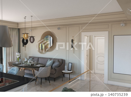 residential interior visualization, 3D illustration, cg 140735239