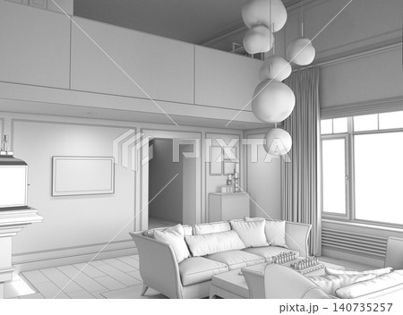 residential interior visualization, 3D illustration, cg 140735257