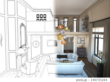 residential interior visualization, 3D illustration, cg residential interior visualization, 3D illustration, cg 140735264