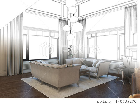 residential interior visualization, 3D illustration, cg residential interior visualization, 3D illustration, cg 140735270