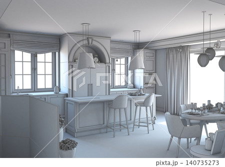 residential interior visualization, 3D illustration, cg residential interior visualization, 3D illustration, cg 140735273